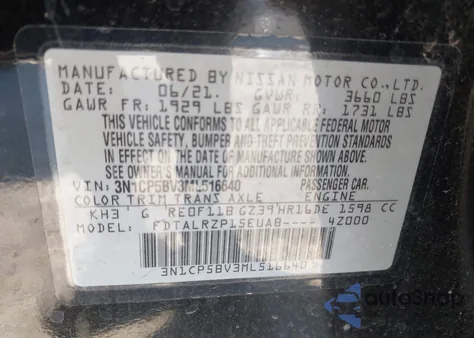 2021 Nissan Kicks S Xtronic Cvt z USA, uszkodzony, nr VIN 3N1CP5BV3ML516640